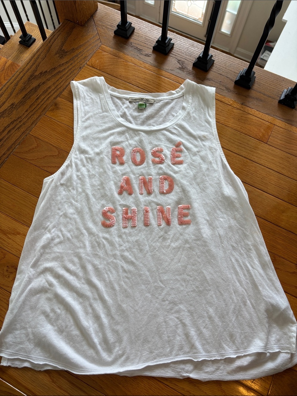 Charlotte Russe White Tank Top with Pink Lettering - "ROSÉ AND SHINE"